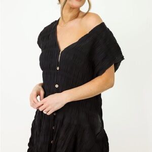 Black Off-Shoulder Button-Down Dress Pretty Neutral